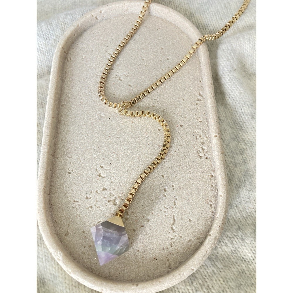 Luna Norte Gold Tone Crystal Point Lariat Necklace Purple Fluorite Style Whimsy